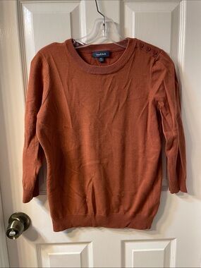 ModCloth Rust Crewneck Sweater with Shoulder Buttons and Cropped Sleeves